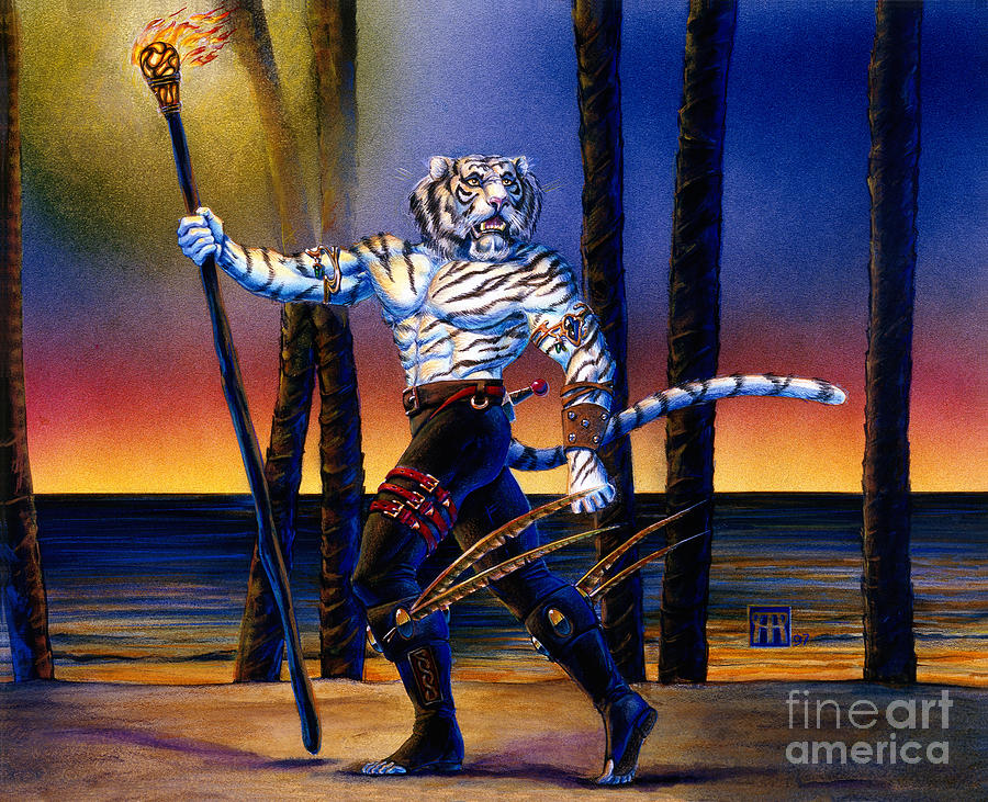 Werecat with Torch Painting by Melissa A Benson