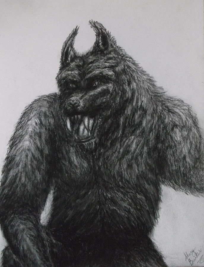 Fantasy Drawing - Werewolf by Sherry Bunker