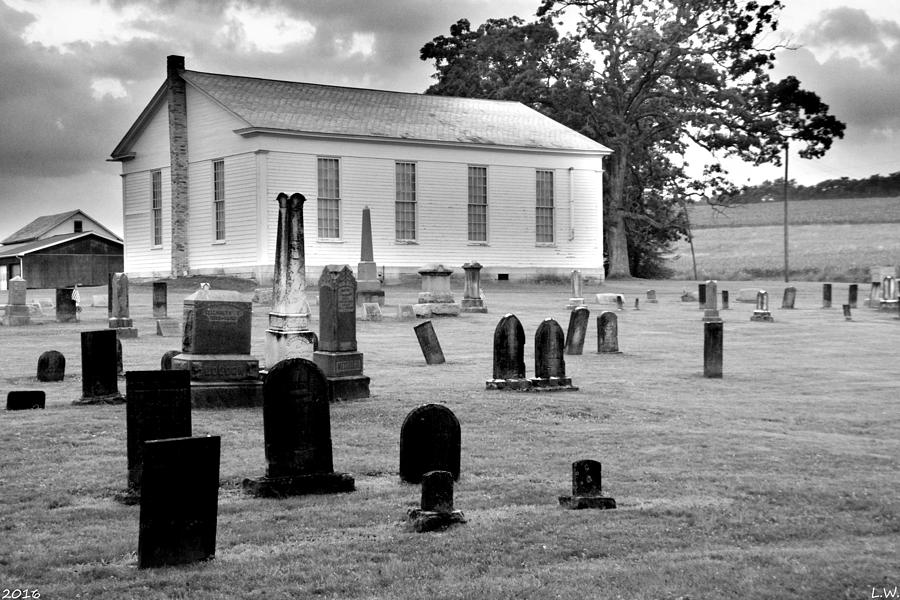 West Beaver United Presbyterian Church And Cemetery Black And White Photograph by Lisa Wooten