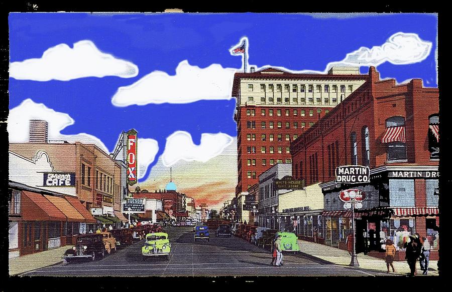 West Congress and Church postcard Tucson Arizona 1942 color added 2013 Photograph by David Lee Guss