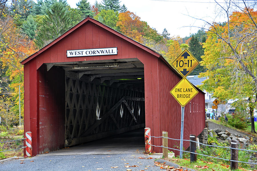 West Cornwall Covered Bridge in the Fall Photograph by Mike Martin