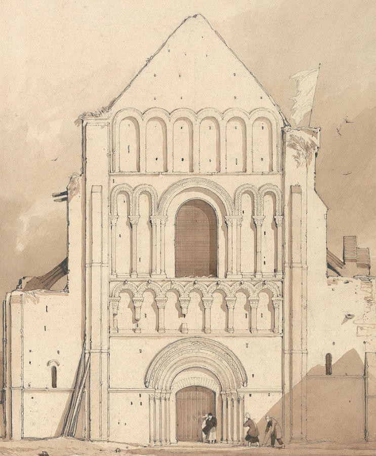 West Front of the Church of Oyestraham Drawing by John Sell Cotman