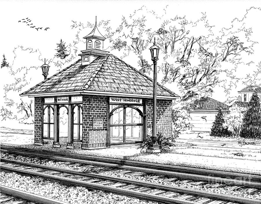 West Hinsdale Train Station Drawing by Mary Palmer