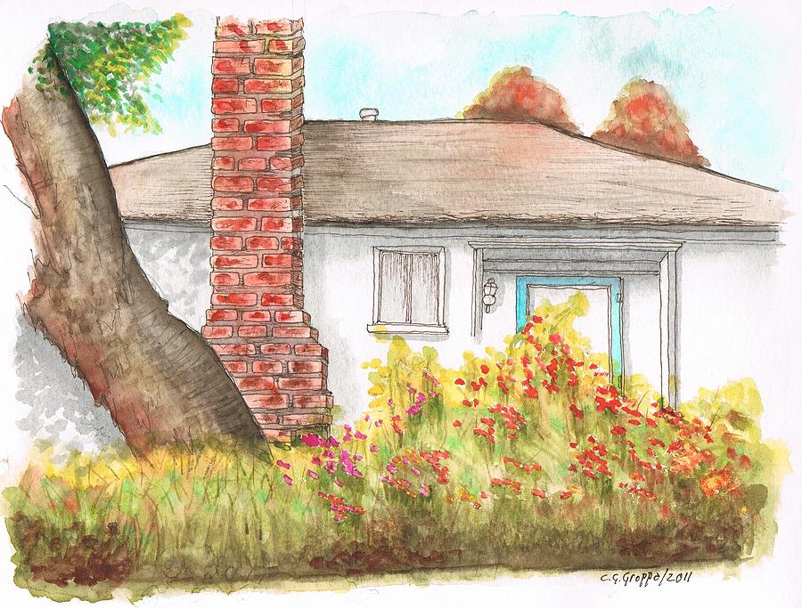 West Hollywood house with chimney - California Painting by Carlos G Groppa