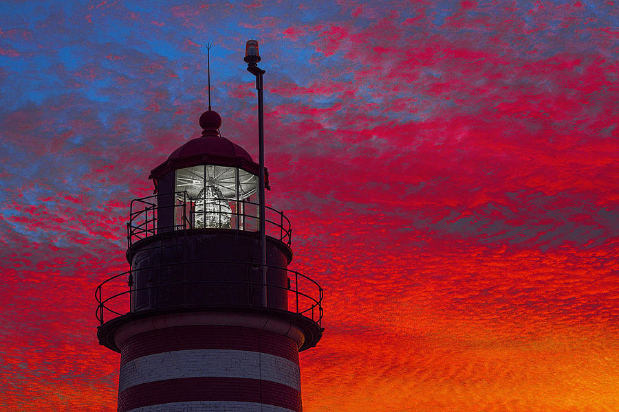 West Quoddy Head Lighthouse with Fiery Sky Photograph by Marty Saccone