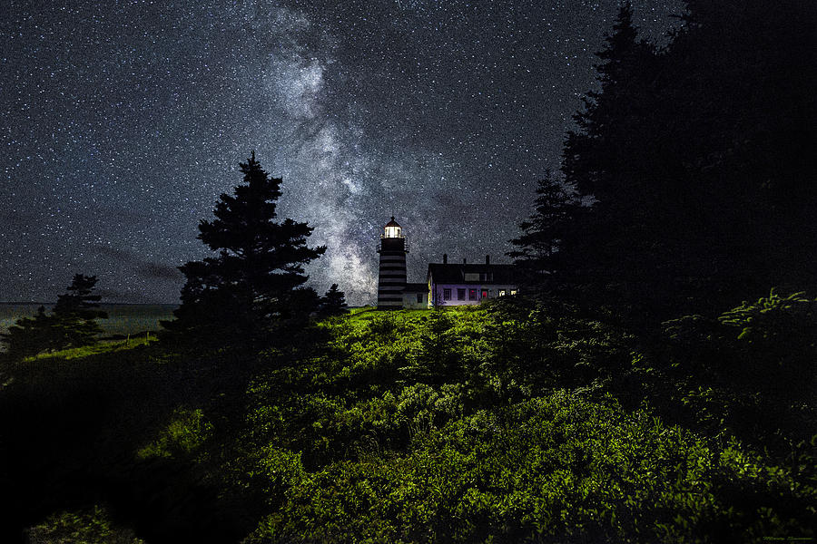 Milky Way Photograph - West Quoddy Head Lighthouse with Milky Way Starscape by Marty Saccone