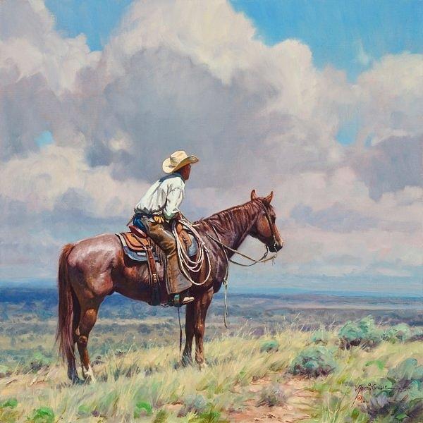 Billowing Clouds Painting - West Texas Cow Hunter  by Martin Grelle