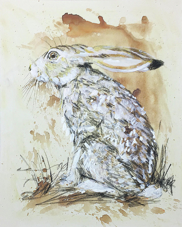 West Texas Jack Rabbit In Winter Coat Painting