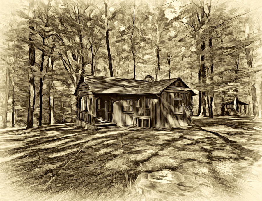 Fall Photograph - West Virginia Cabin - Paint sepia by Steve Harrington