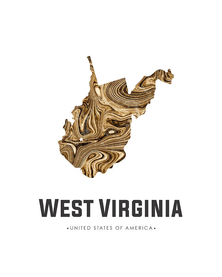 West Virginia Map Art Abstract in Brown Mixed Media by Studio Grafiikka