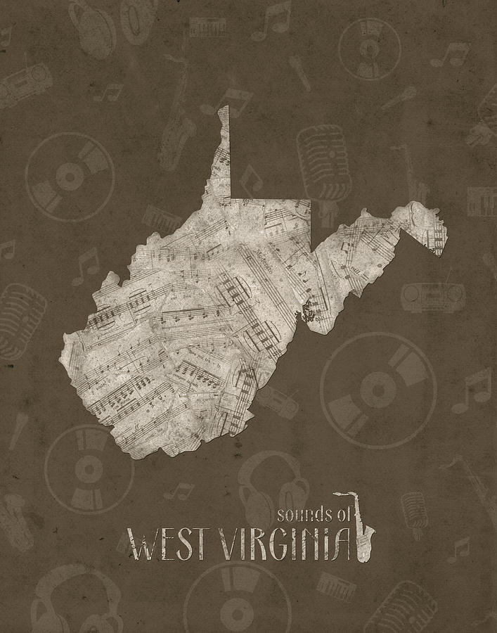 West Virginia Map Muisc Notes 3 Digital Art