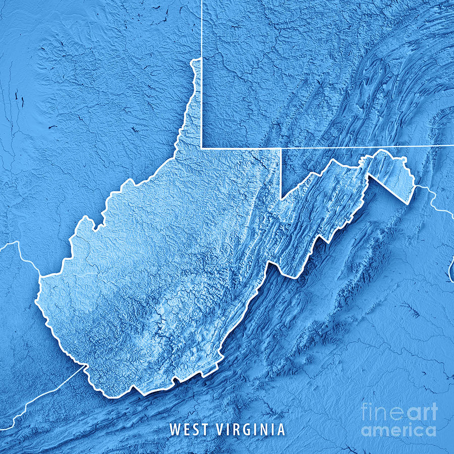 Map Digital Art - West Virginia State USA 3D Render Topographic Map Blue Border by Frank Ramspott