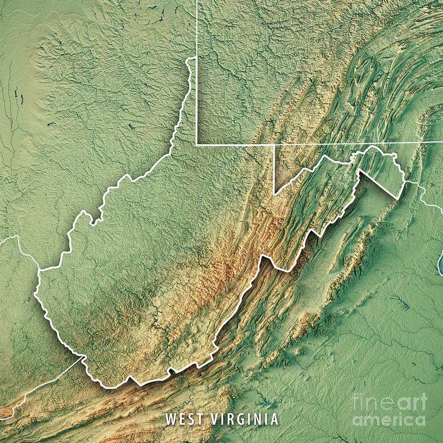 West Virginia State Usa 3d Render Topographic Map Digital Art By