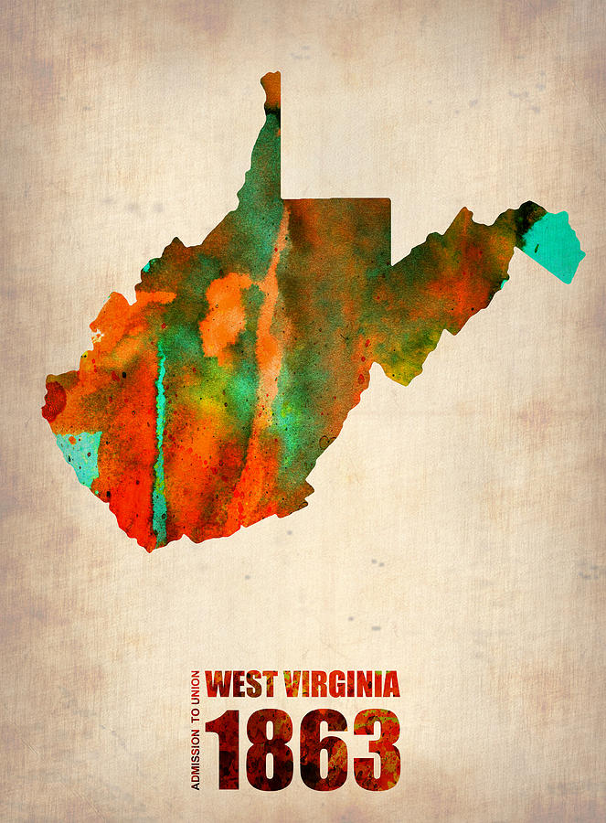 Us State Map Digital Art - West Virginia Watercolor Map by Naxart Studio