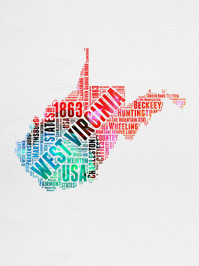 Independence Day Digital Art - West Virginia Watercolor Word Cloud Map  by Naxart Studio