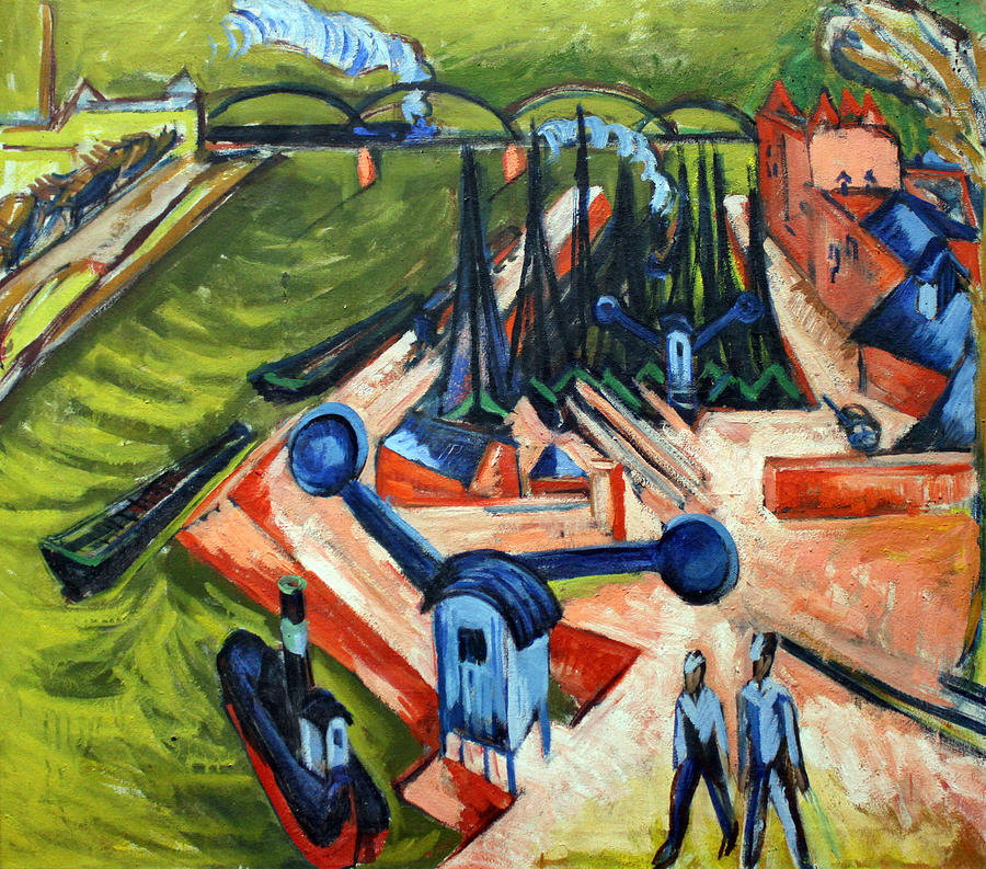 Western Harbour in Frankfurt  Painting by Ernst Ludwig Kirchner