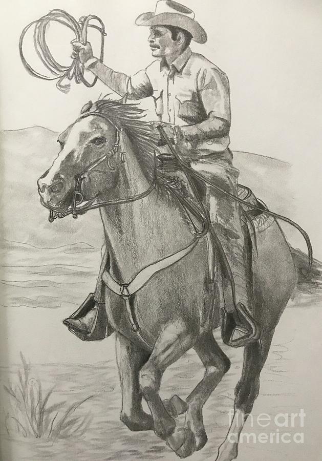 Original Charcoal Drawing Art Portrait Of Cowboys On Paper #16-3-18-01 Zip  Pouch by Hongtao Huang - Pixels