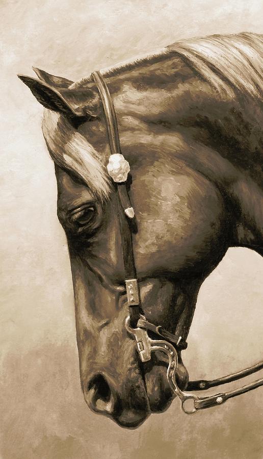 Western Pleasure Quarter Horse in Sepia Painting by Crista Forest