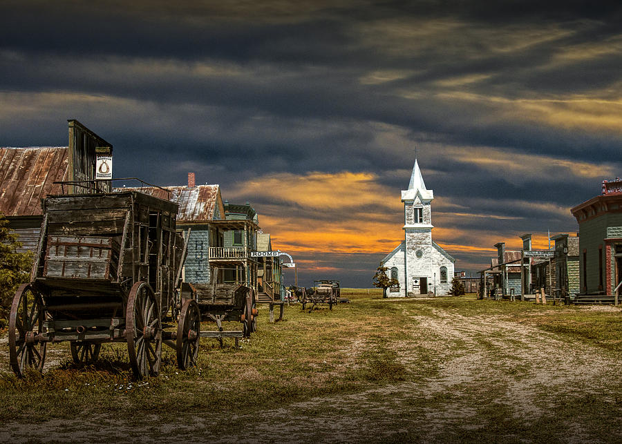 Western Prairie 1880 Town in South Dakota at Sunset Photograph by Randall Nyhof