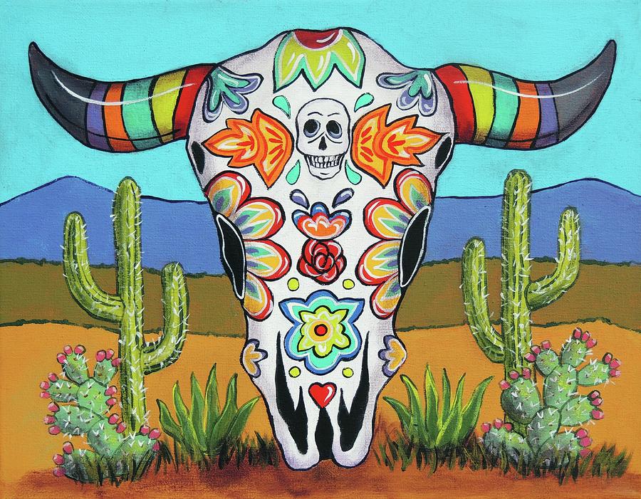 Western Skull Painting by Candy Mayer