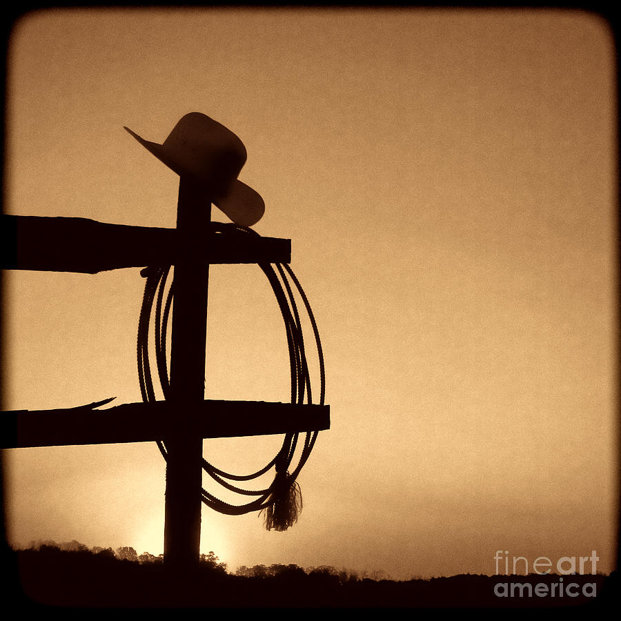 Cowboy Hat and Rope on a Fence Photograph by American West Legend