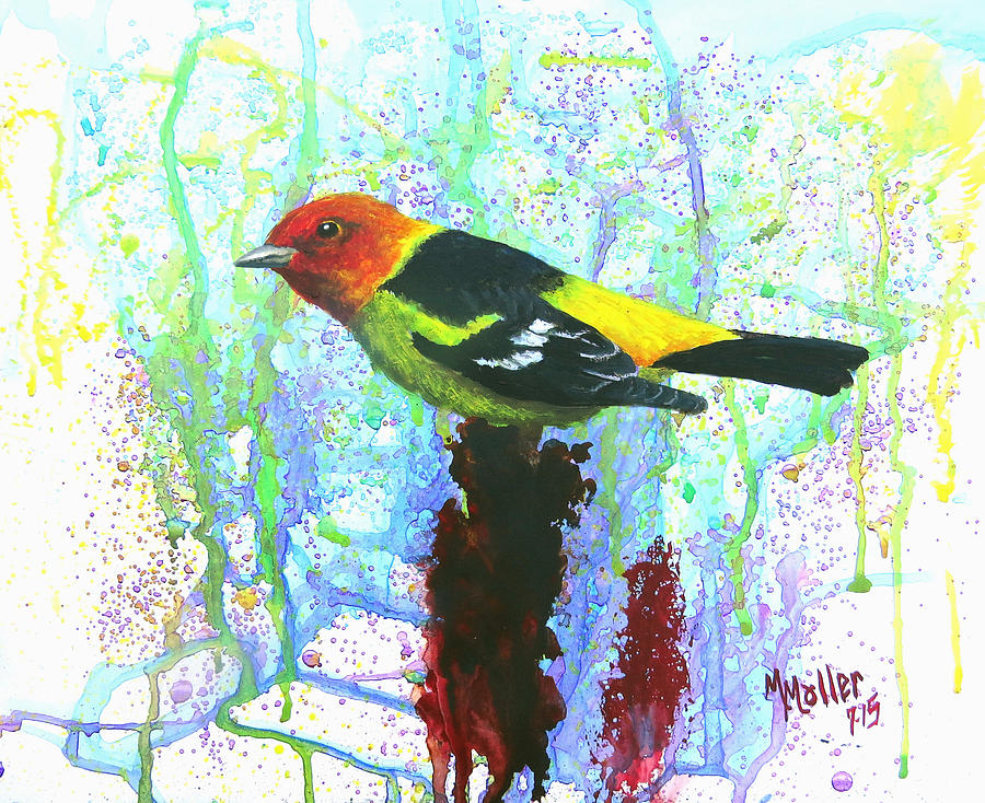 Western Tanager on Sumac Painting by Marcus Moller