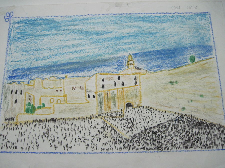 Western Wall.Holly Land.color pencils 1990 Drawing by Dr Loifer Vladimir