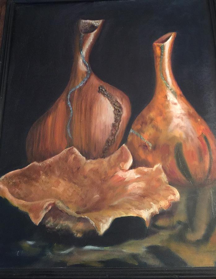 Western Wooden Pots Painting by Charme Curtin
