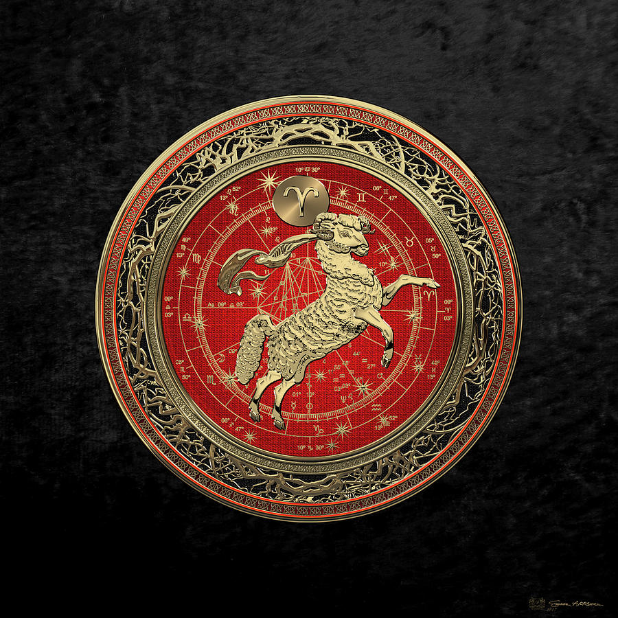 Western Zodiac - Golden Aries -The Ram on Black Velvet Digital Art by Serge Averbukh