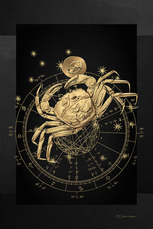 Western Zodiac - Golden Cancer - The Crab on Black Canvas Digital Art by Serge Averbukh