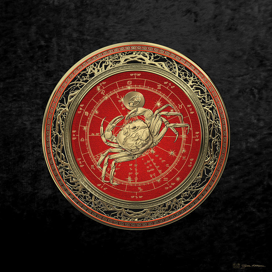 Western Zodiac - Golden Cancer - The Crab on Black Velvet Digital Art by Serge Averbukh