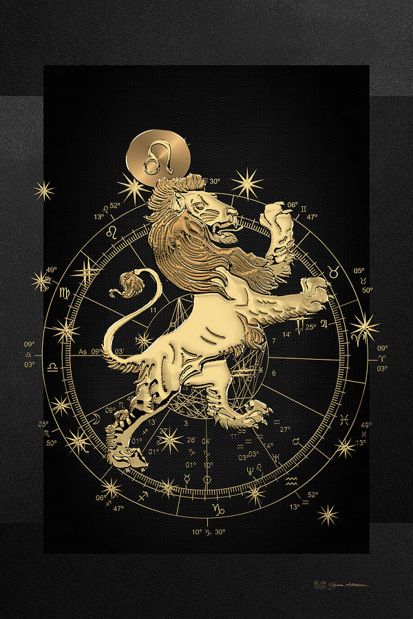 Western Zodiac - Golden Leo - The Lion on Black Canvas Digital Art by Serge Averbukh