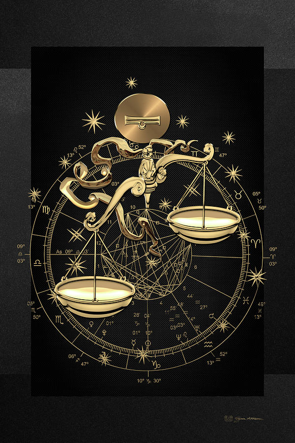 Western Zodiac - Golden Libra -The Scales on Black Canvas by Serge Averbukh