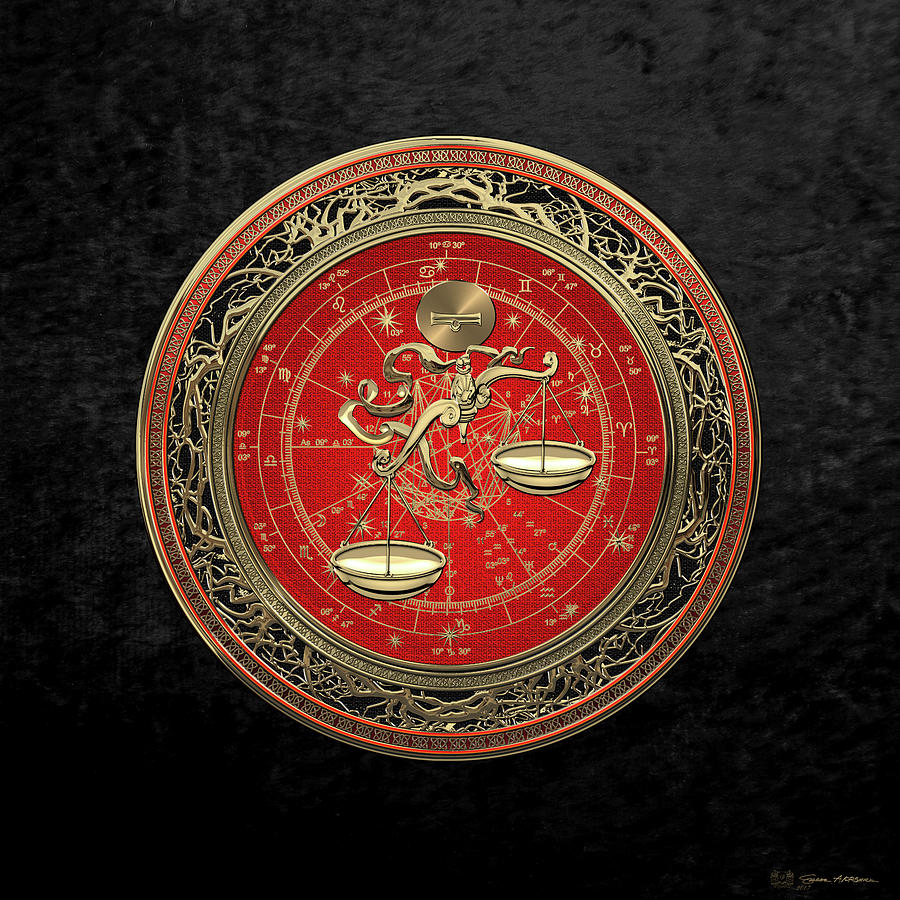 Western Zodiac - Golden Libra -The Scales on Black Velvet Digital Art by Serge Averbukh