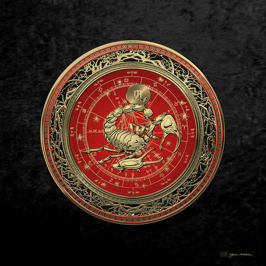 Western Zodiac - Golden Scorpio - The Scorpion on Black Velvet Digital Art by Serge Averbukh