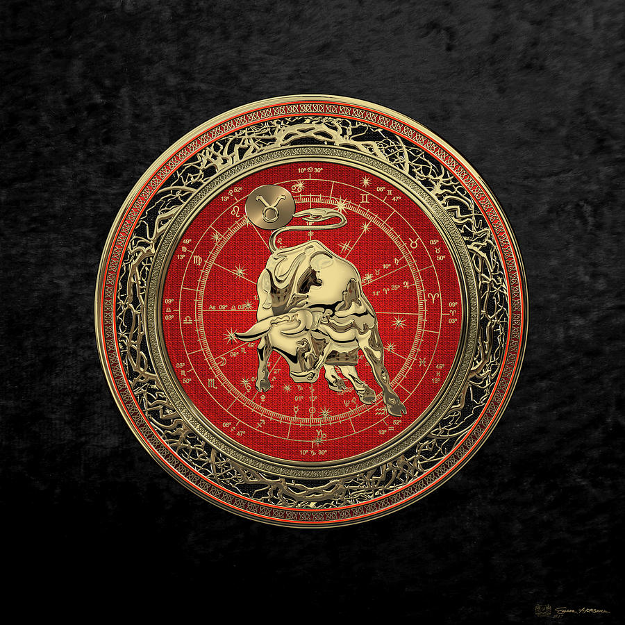 Western Zodiac - Golden Taurus - The Bull on Black Velvet Digital Art by Serge Averbukh