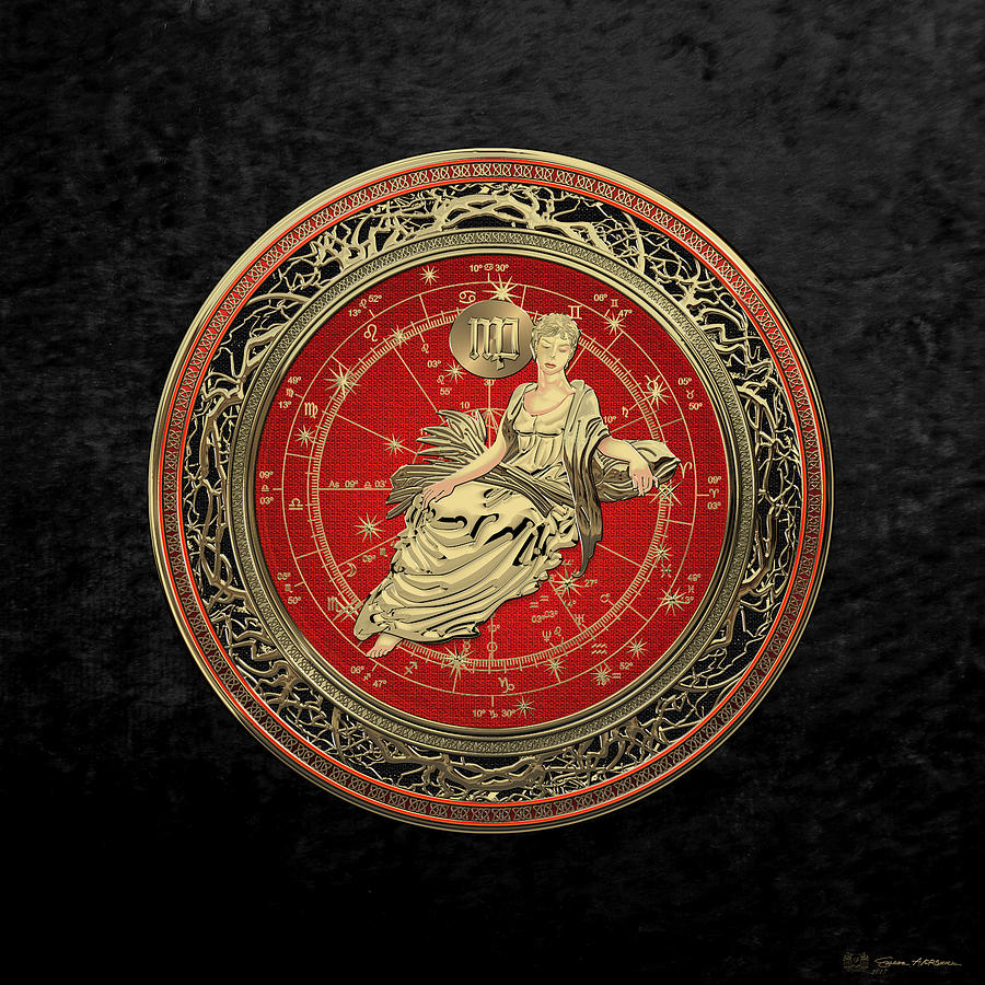 Western Zodiac - Golden Virgo - The Maiden on Black Velvet Digital Art by Serge Averbukh