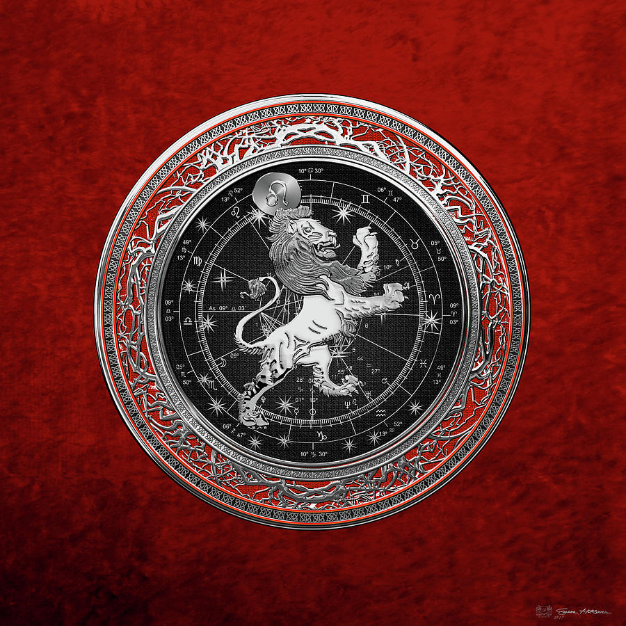 Western Zodiac - Silver Leo - The Lion on Red Velvet Digital Art by Serge Averbukh