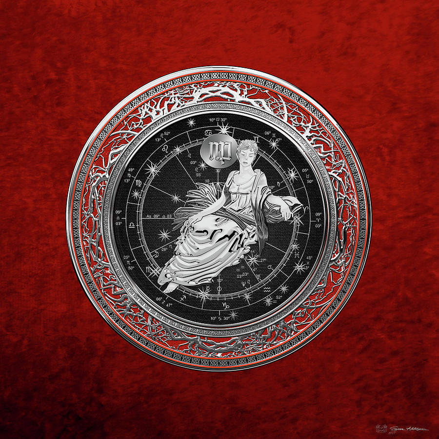 Western Zodiac - Silver Virgo - The Maiden on Red Velvet Digital Art by Serge Averbukh