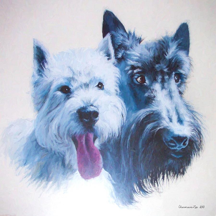 Dog Digital Art - Westie and Scotty Dogs by Charmaine Zoe