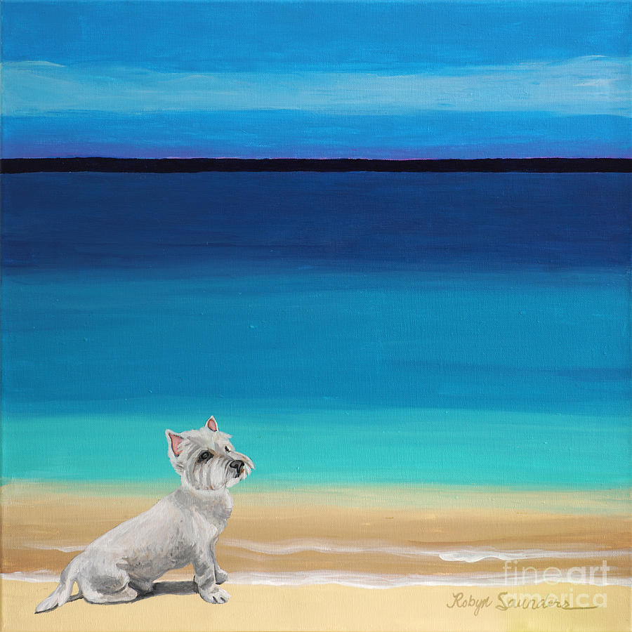 Westie White Dog on the Beach Painting by Robyn Saunders