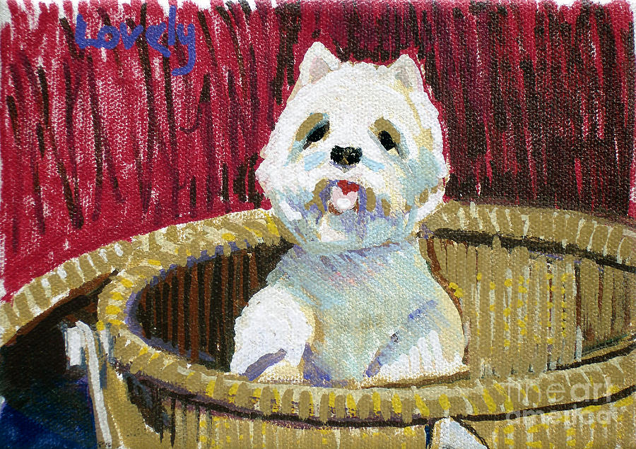 Westie in Basket Painting by Candace Lovely
