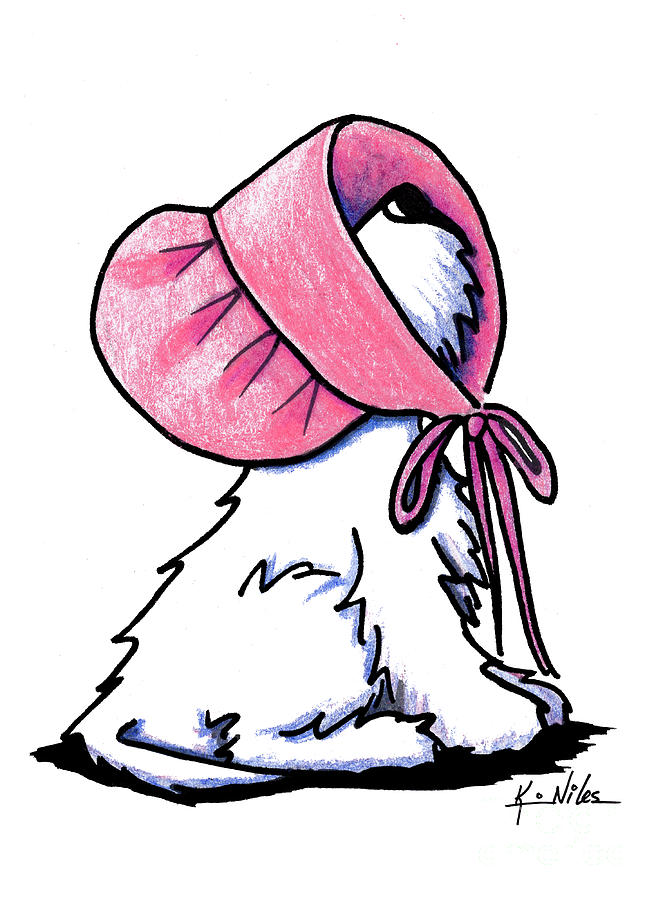 Westitude In A Pretty Pink Bonnet Drawing by Kim Niles aka KiniArt