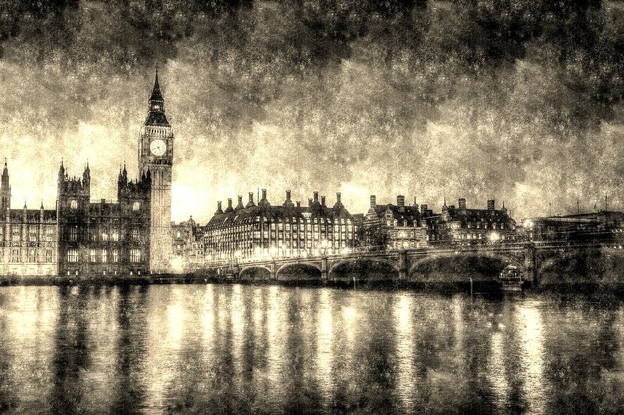 Westminster Bridge and Big Ben Vintage Photograph by David Pyatt