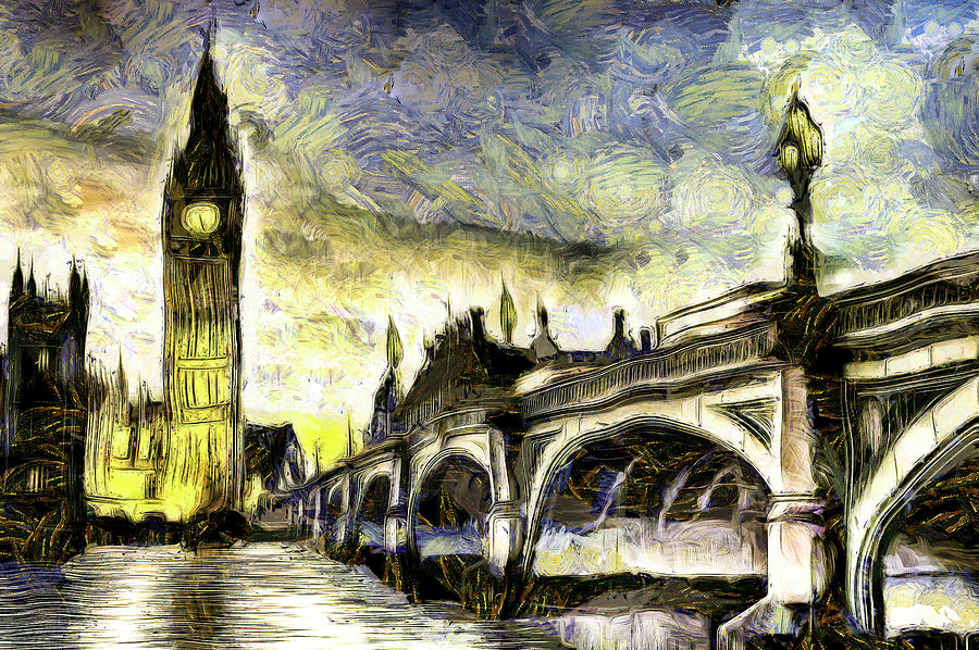 Vincent Van Gogh Mixed Media - Westminster Bridge Van gogh by David Pyatt