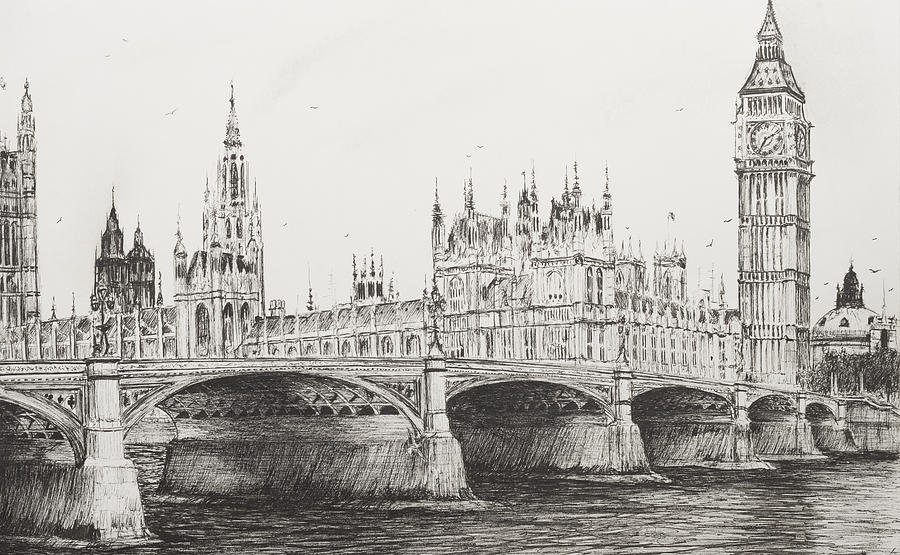 Bridge Drawing - Westminster Bridge by Vincent Alexander Booth
