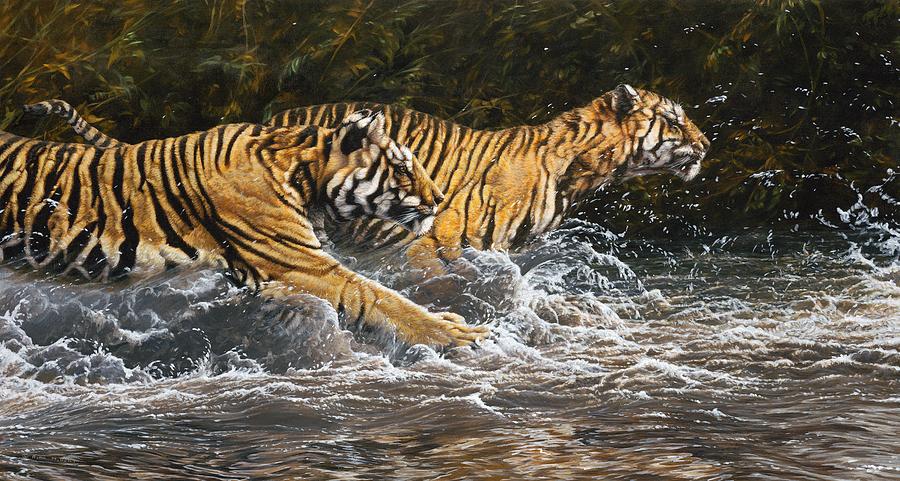 Tiger Painting - Wet and Wild by Alan M Hunt