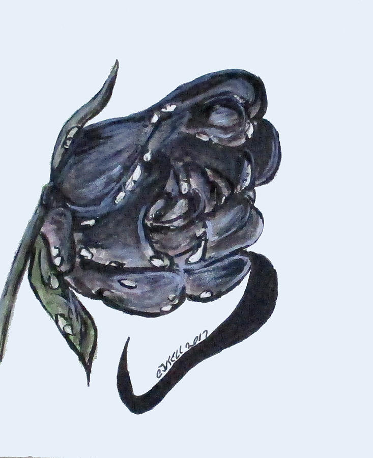 Wet Charcoal Rose Painting by Clyde J Kell