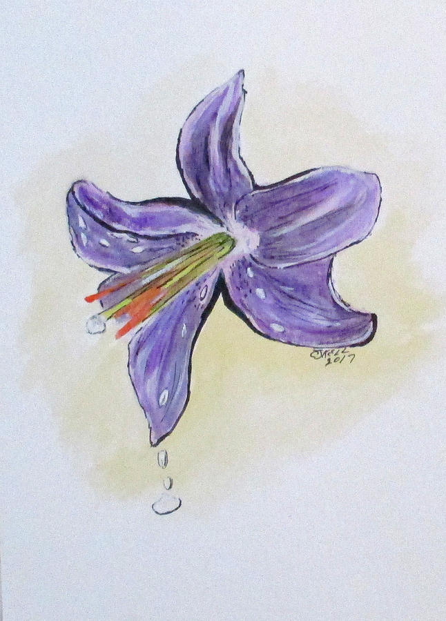 Wet Flower Painting by Clyde J Kell