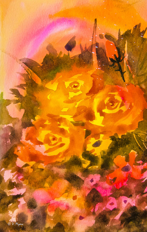 Roses in a Rainbow Painting by Vickie Myers